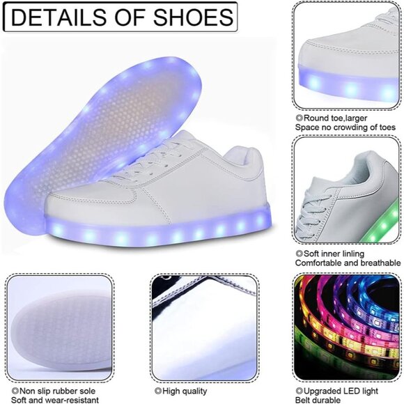 ⚡Unisex White Light Up Shoes with USB Charging Glowing Luminous LED Sneakers - Picture 2 of 6